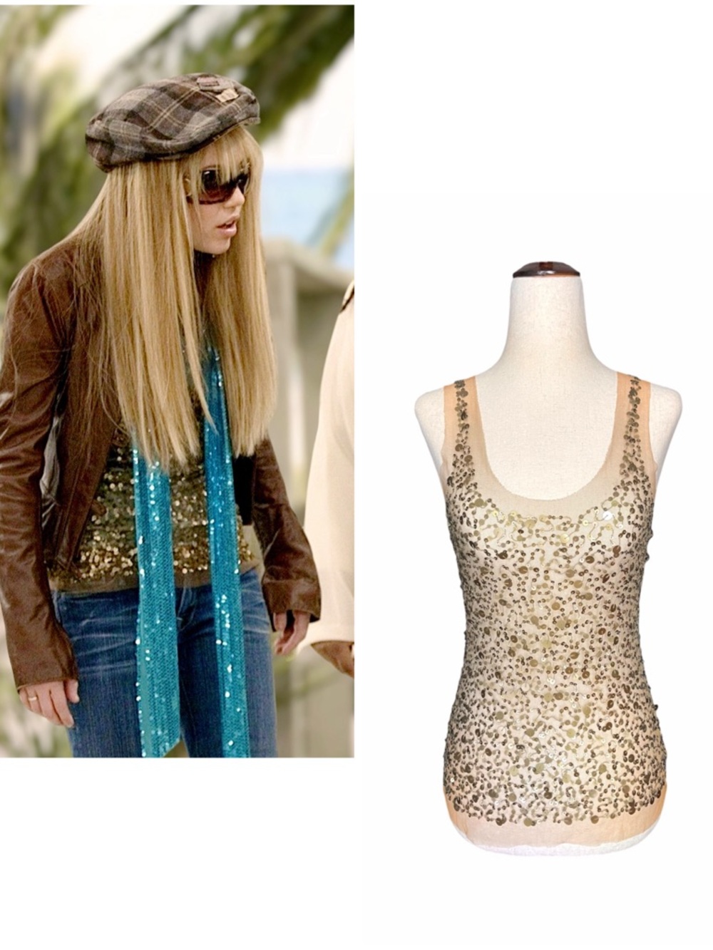 ⋆｡°✩ ASO Hannah Montana gold mesh sequin tank top